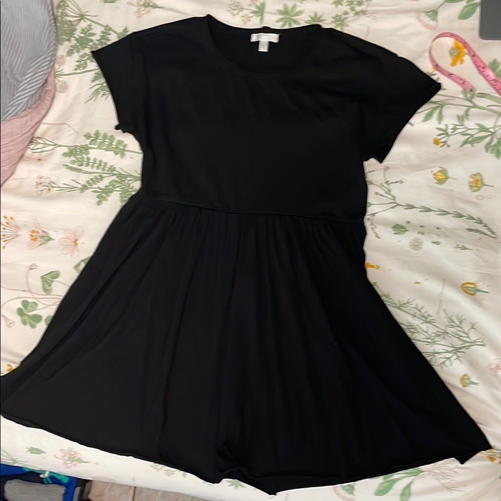 Black Casual Short Sleeve Crew Neck Sundress